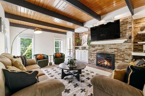 Smart TV, fireplace, video games, table football