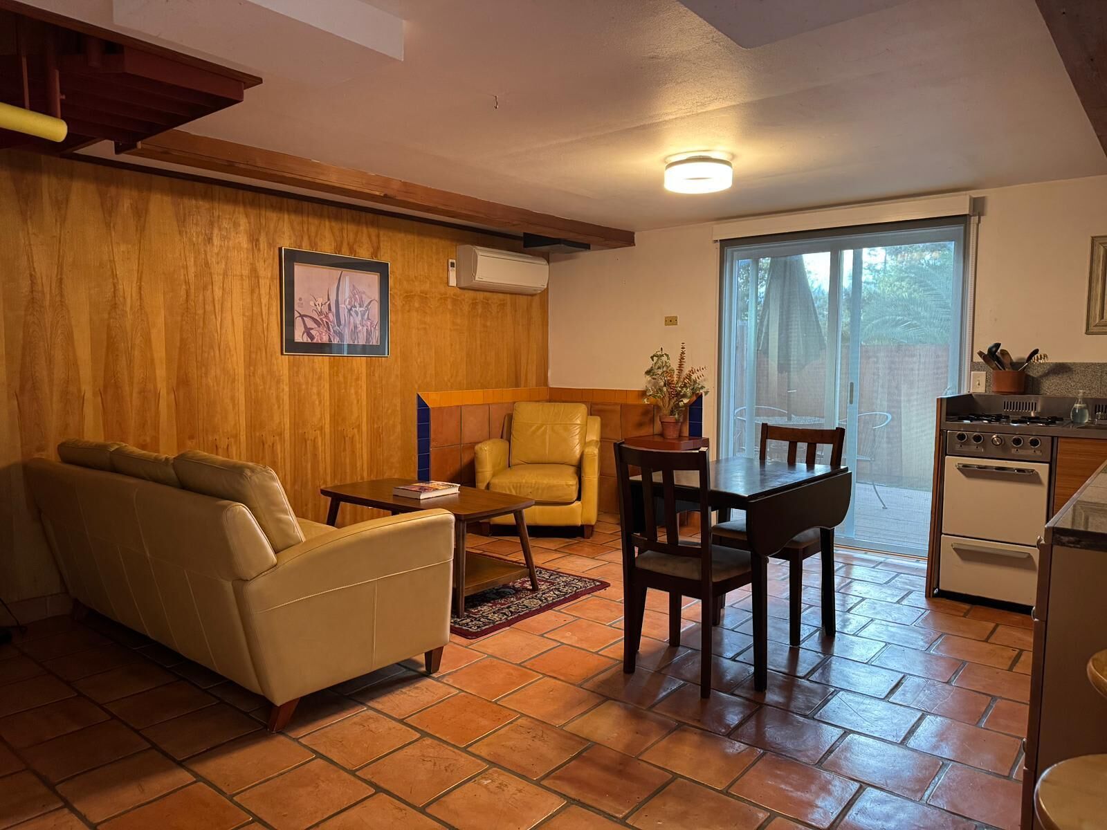 TV, fireplace, books, offices