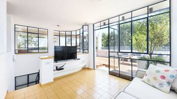 50-inch flat-screen TV with cable channels