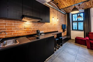 Classic Apartment | Private kitchenette | Stovetop, electric kettle, cookware/dishes/utensils