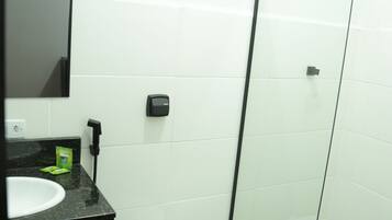 Shower, towels, soap, shampoo