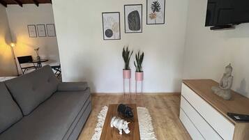 Suite – superior, hageutsikt | Oppholdsområde | Flatskjerm-TV