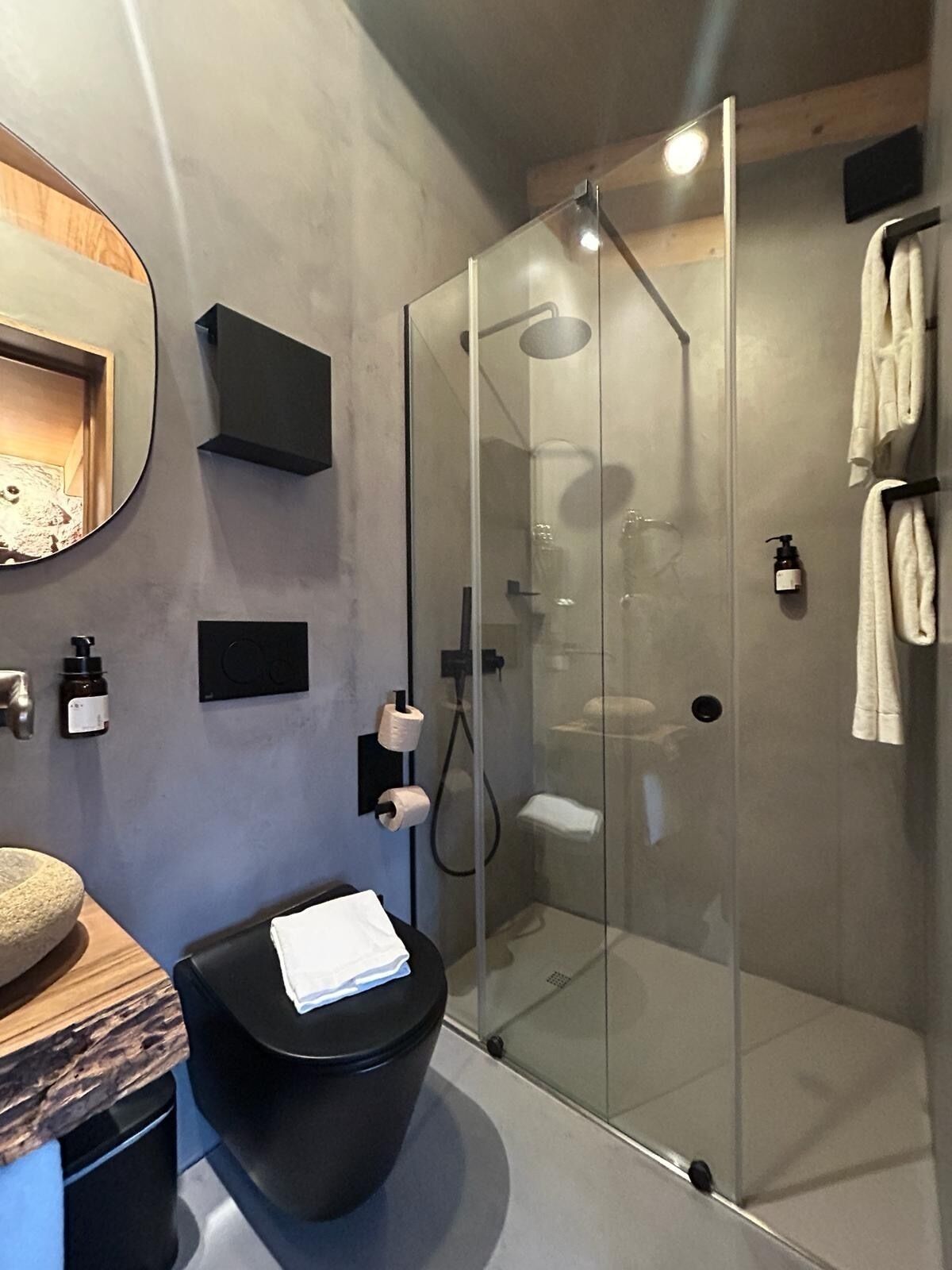 Douche, sèche-cheveux, serviettes fournies, papier toilette