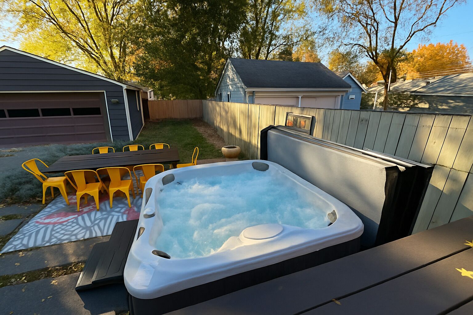 Enjoy a nice soak in the evening while the pup explores the fully fenced yard