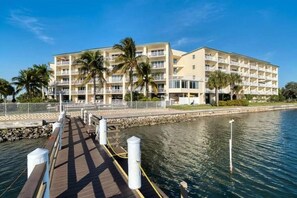 Hotel offers stunning views of the adjacent water from its balconies.