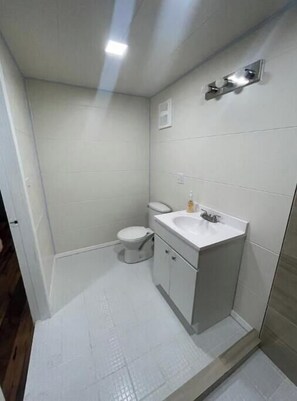 Hair dryer, towels, toilet paper