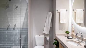 Secador de cabelo, toalhas de banho, papel higiênico