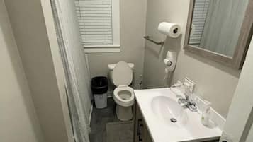 Hair dryer, towels, toilet paper