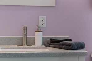Shower, towels, soap, shampoo