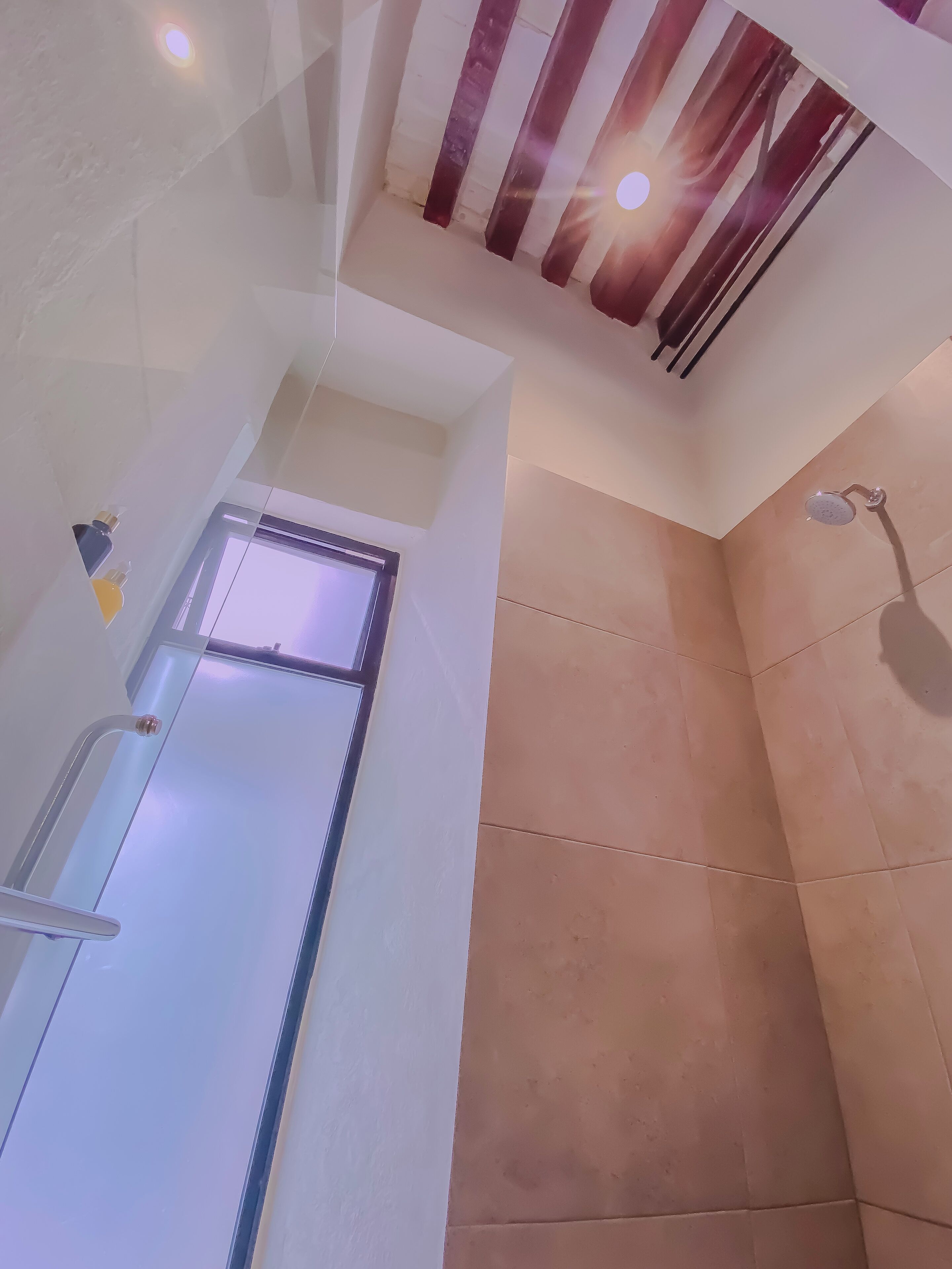 Een douche, een haardroger, handdoeken, zeep