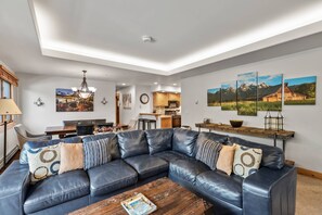 Smart TV, chimenea, reproductor de DVD, libros