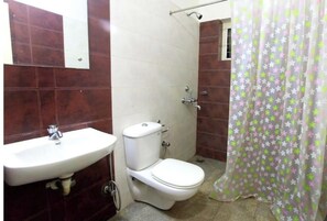 Douche, serviettes fournies, savon, shampoing