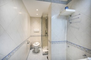 Shower, hair dryer, bidet, towels