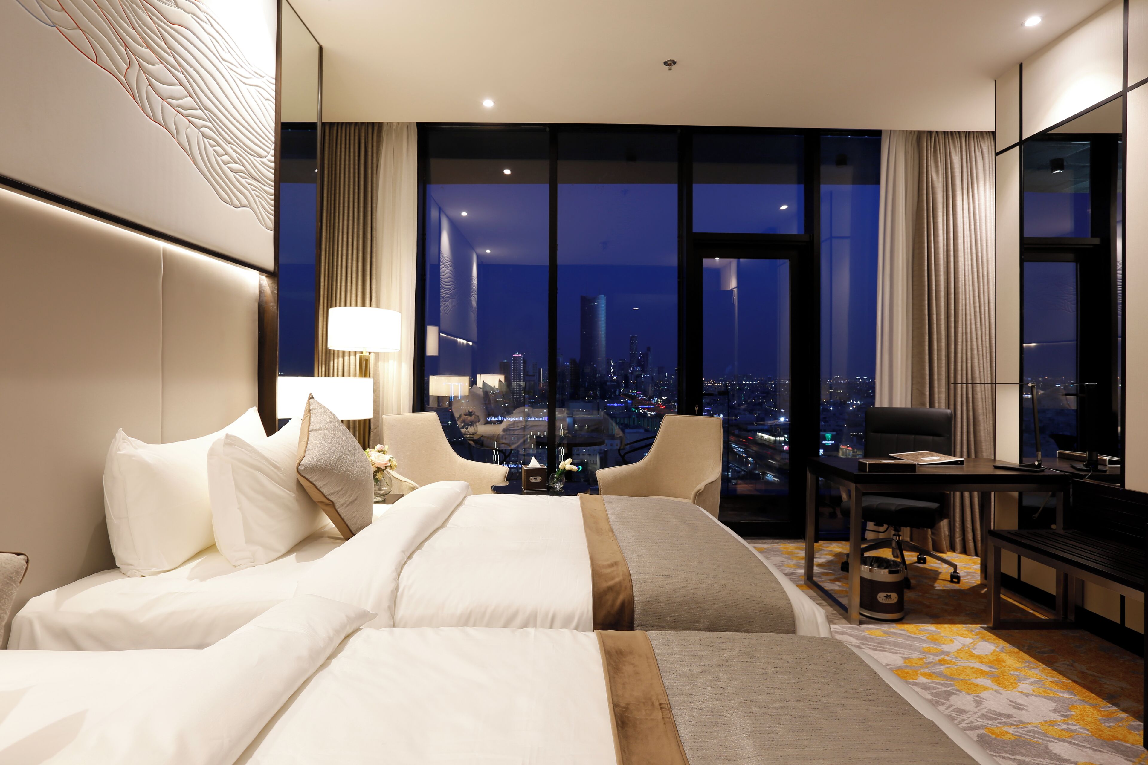 Standard Twin Room, City View | In-room safe, desk, laptop workspace, blackout drapes