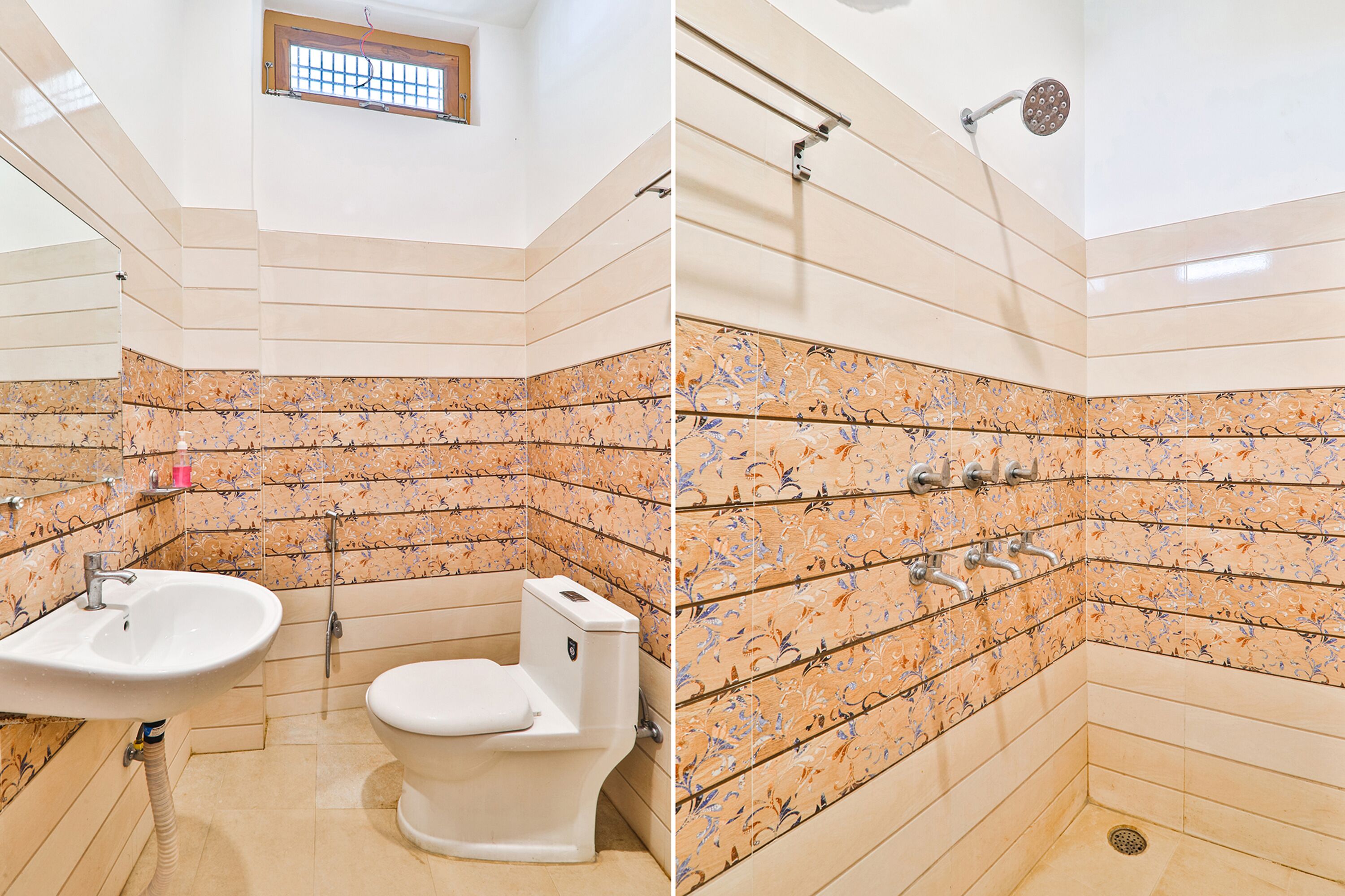 Ein Badezimmer mit Waschbecken, Toilette und Dusche.