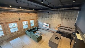 Smart TV, fireplace, video games, DVD player