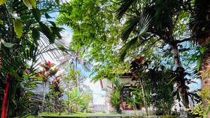 A stone staircase leading up to a temple surrounded by lush greenery. - Canting Bali Suite (Ubud)
