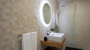 Secador de cabelo, toalhas de banho, papel higiênico