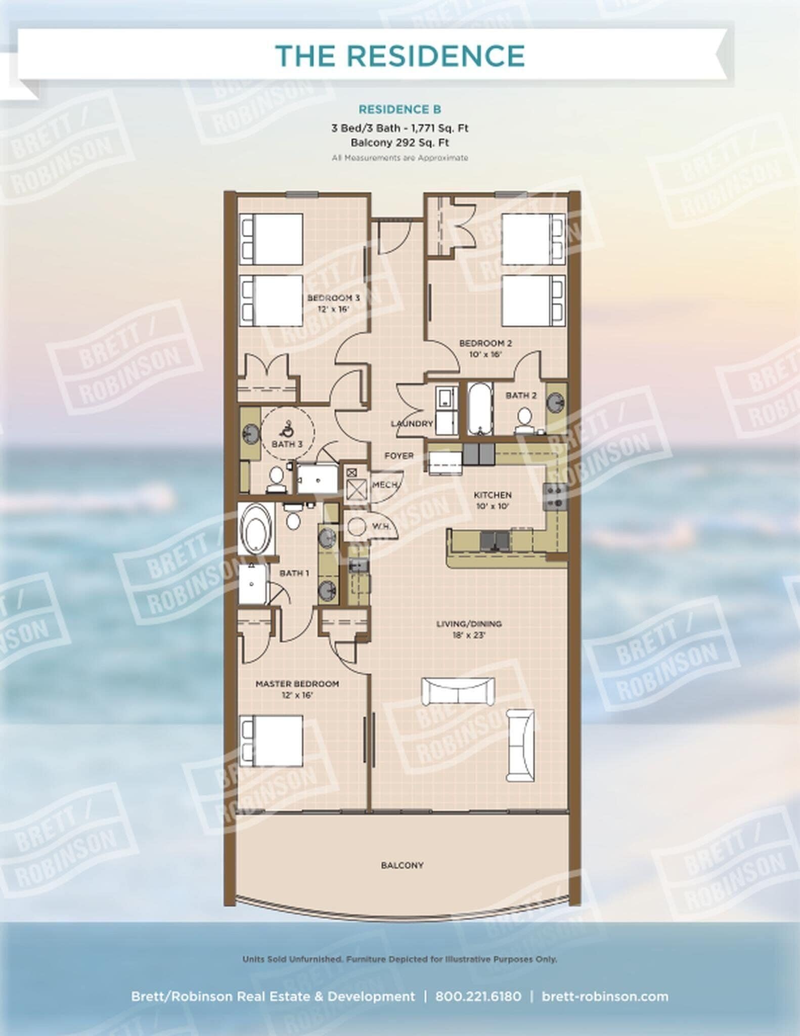 公寓客房, 3 間臥室 | 平面圖