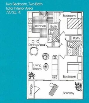 公寓客房, 2 間臥室 | 樓層平面圖