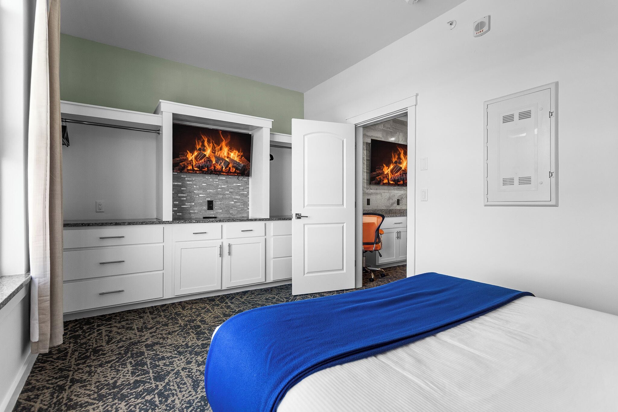 Premium bedding, down duvets, memory-foam beds, laptop workspace