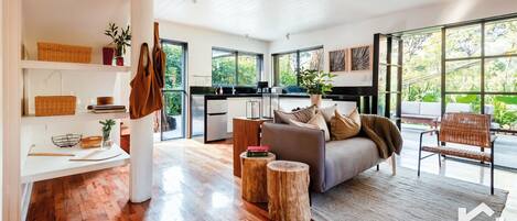 TV de tela plana, lareira