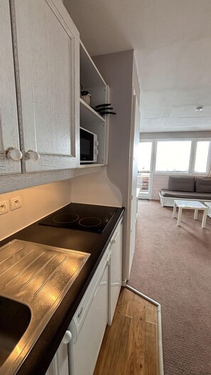 Réfrigérateur, micro-ondes, lave-vaisselle, cafetière/bouilloire