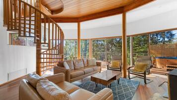 TV, caminetto, libri, impianto stereo