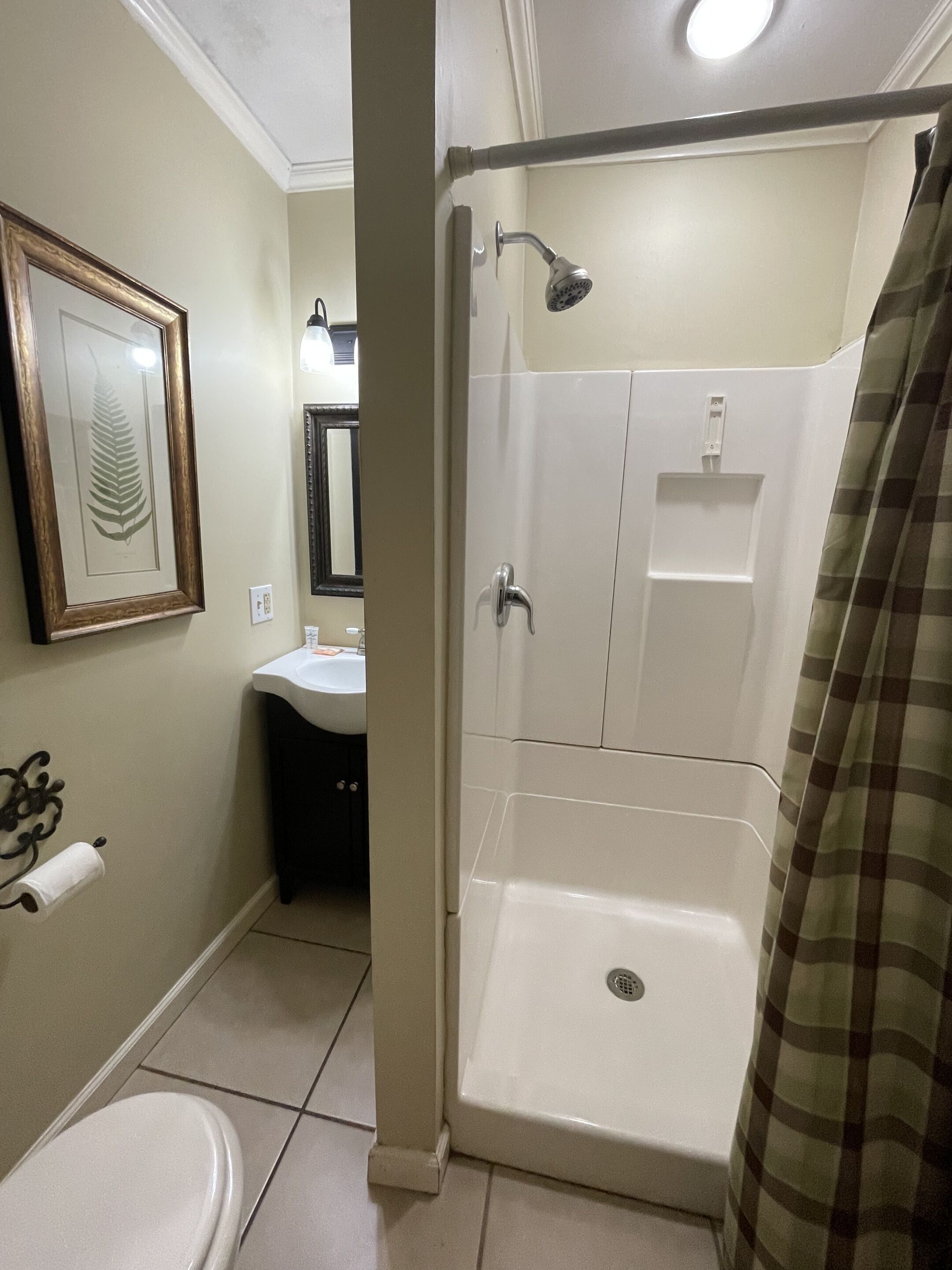 Shower, towels, soap, shampoo
