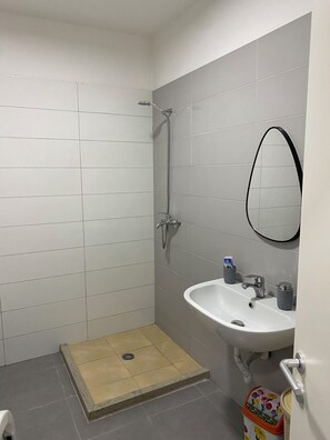 Secador de cabelo, toalhas de banho, sabonete, papel higiênico