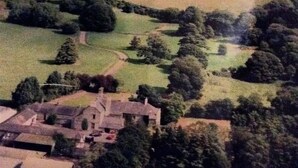 An aerial view of a rural estate with a large house surrounded by fields and trees. - The Coach house of Durhamstown Castle

 (Bohermeen)