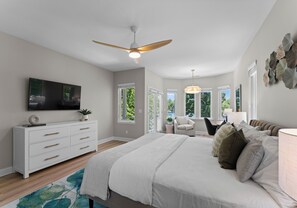 3 bedrooms, desk, iron/ironing board, travel crib