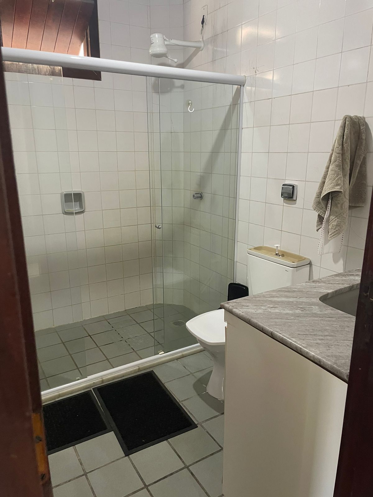 Slippers, towels, soap, toilet paper
