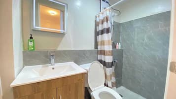 Shower, bidet, towels, soap