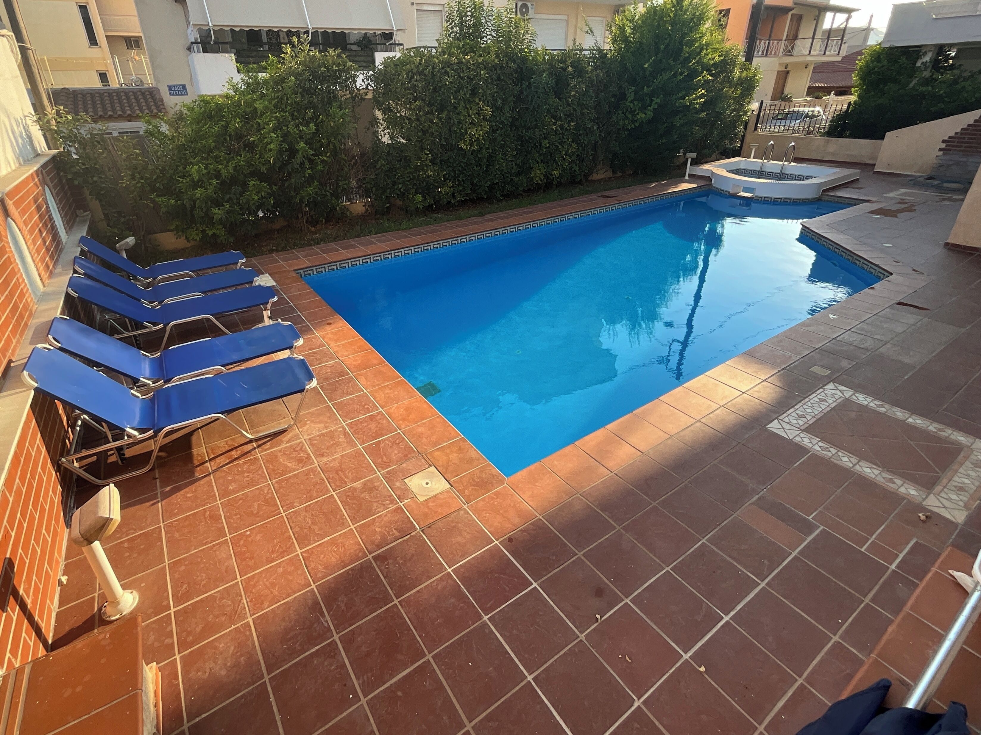 Seasonal outdoor pool, open 8:00 AM to 8:00 PM, sun loungers