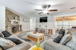 TV, fireplace, DVD player, table football - Spacious Tavares Home w/ Private Outdoor Oasis! (Tavares)