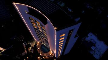 Experience the unique architecture and stunning views from our rooftop terrace.