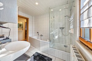 Shower, hair dryer, towels - Apartment 'Pillnitzer Schlossblick' with Wi-Fi and Air Conditioning (Dresden)