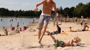 A beach with people sunbathing and swimming. - Chalet Near Eindhoven in a Green Oasis (Mierlo)