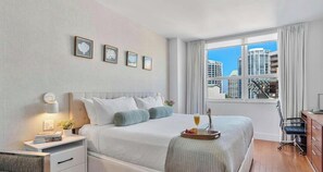 Iron/ironing board, travel crib, WiFi, bed sheets