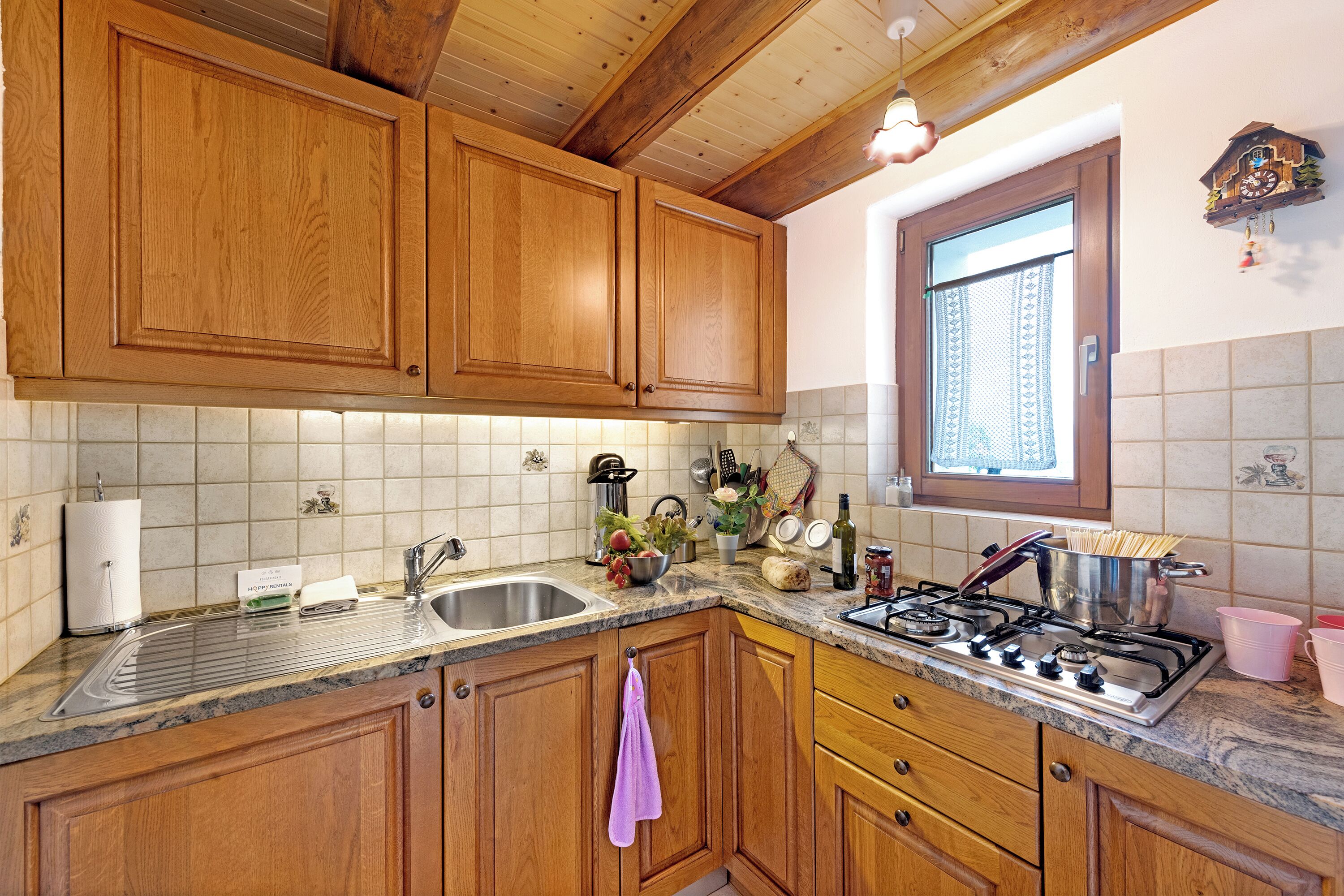 Fridge, stovetop, coffee/tea maker, cookware/dishes/utensils