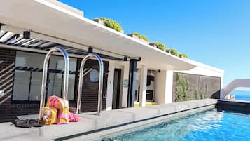 Outdoor pool, open 8:00 AM to 8:00 PM, sun loungers