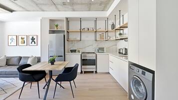 One Bedroom | Private kitchen | Fridge, microwave, oven, stovetop