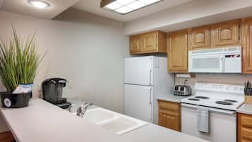 Frigorífico, microondas, horno y placa de cocina