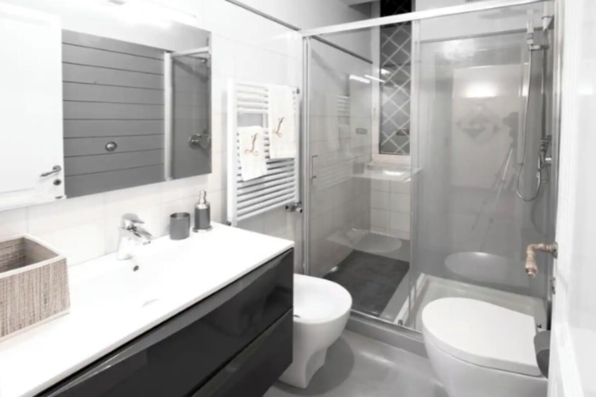 Hair dryer, bidet, towels, soap