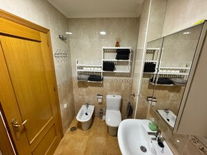 Dusche, Haartrockner, Bidet, Handtücher