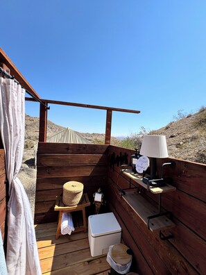 Luxury Tent, Mountain View | Bathroom | Towels, soap, toilet paper - Vegas Glamping (Searchlight)
