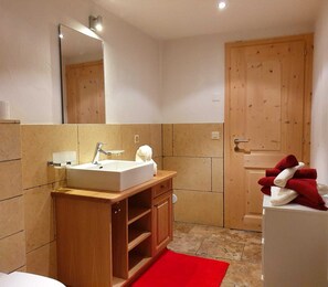Hair dryer, towels, toilet paper