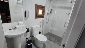 Duplex, 1 Queen Bed with Sofa bed | Bathroom | Shower, hair dryer, towels, soap