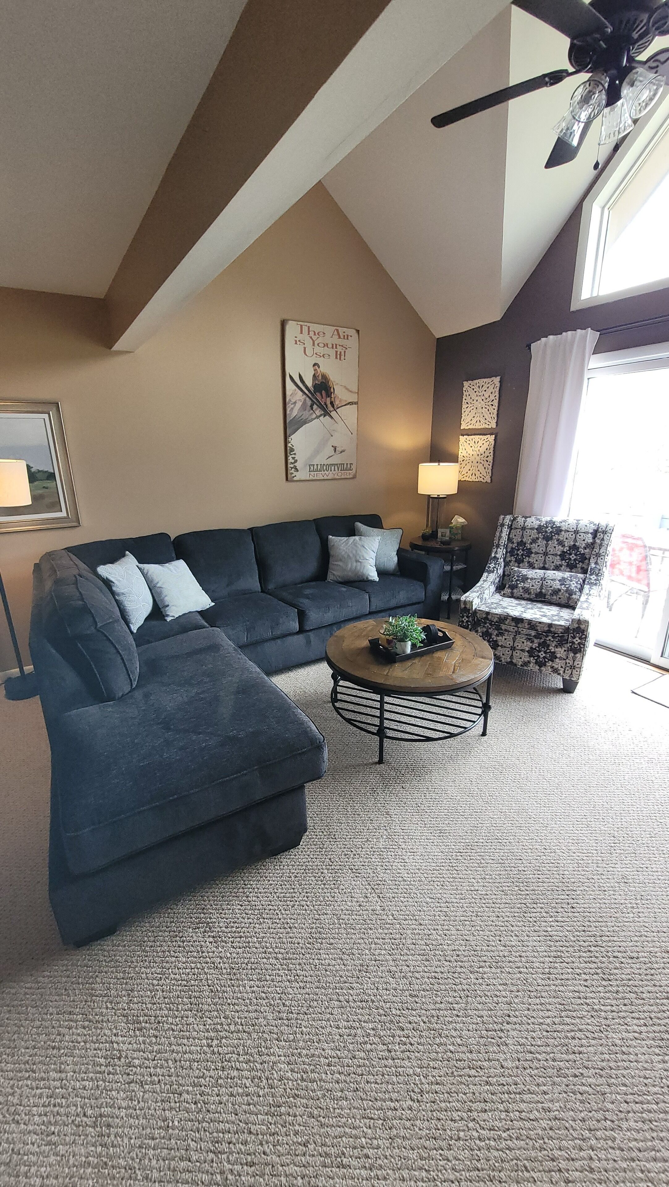 Smart TV, fireplace, DVD player, books